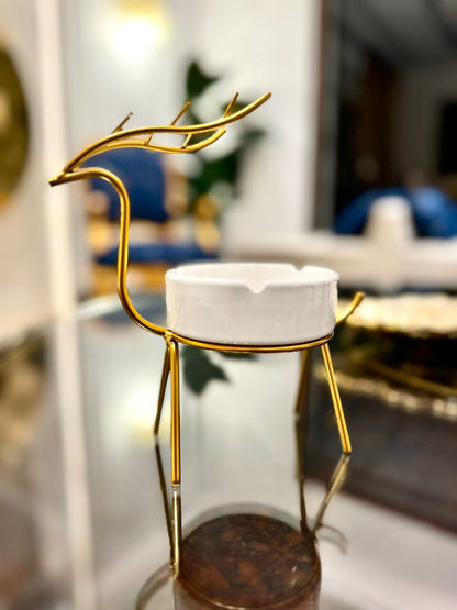 METALLIC GOLDEN GAZELLE STYLE ASH TRAY DECOR FOR TABLE AND HOME - Image 5