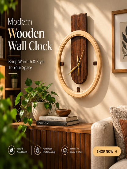 Modern Wooden Wall Clock – Elegant Handmade Wood Decor | 12 inch & 14 inch