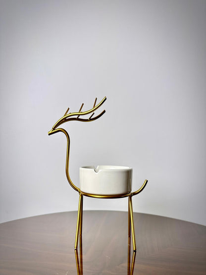 METALLIC GOLDEN GAZELLE STYLE ASH TRAY DECOR FOR TABLE AND HOME - Image 1