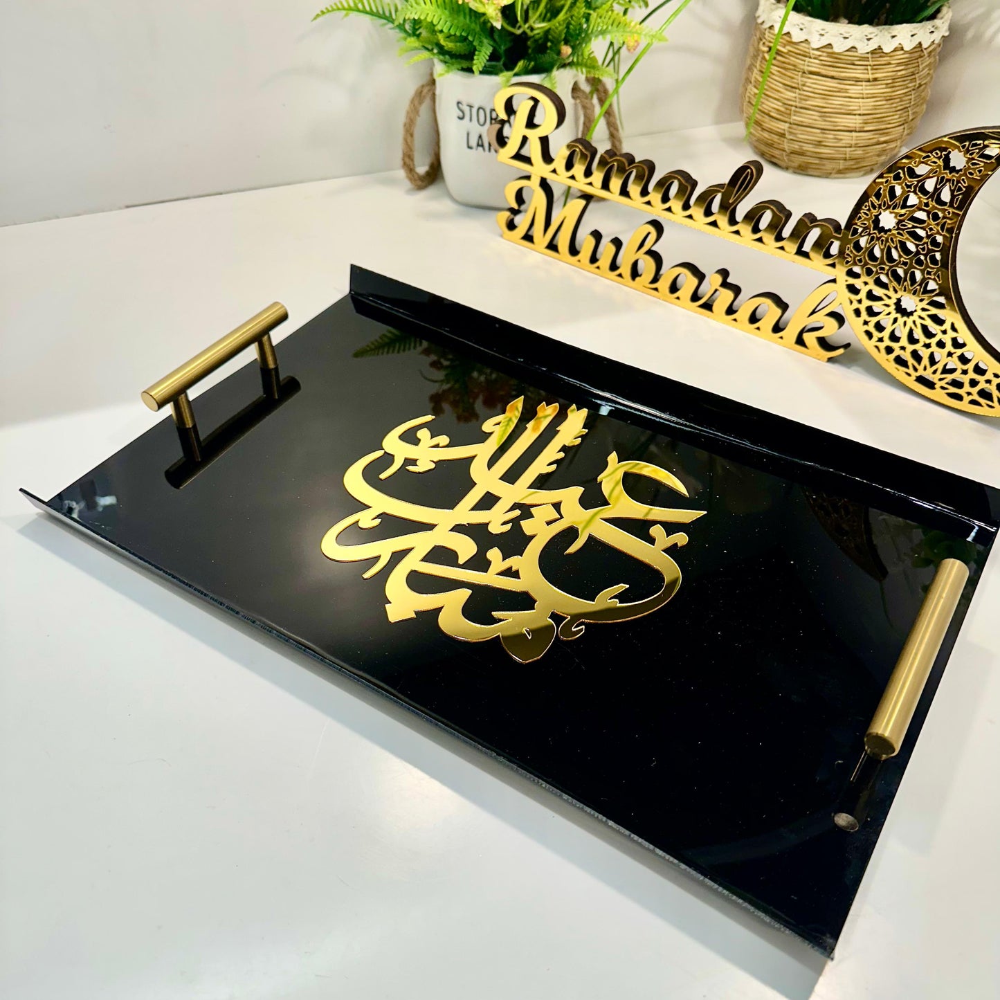 Eid Mubarak Tray With Golden Handles Black and Gold-GTD01 - Image 2