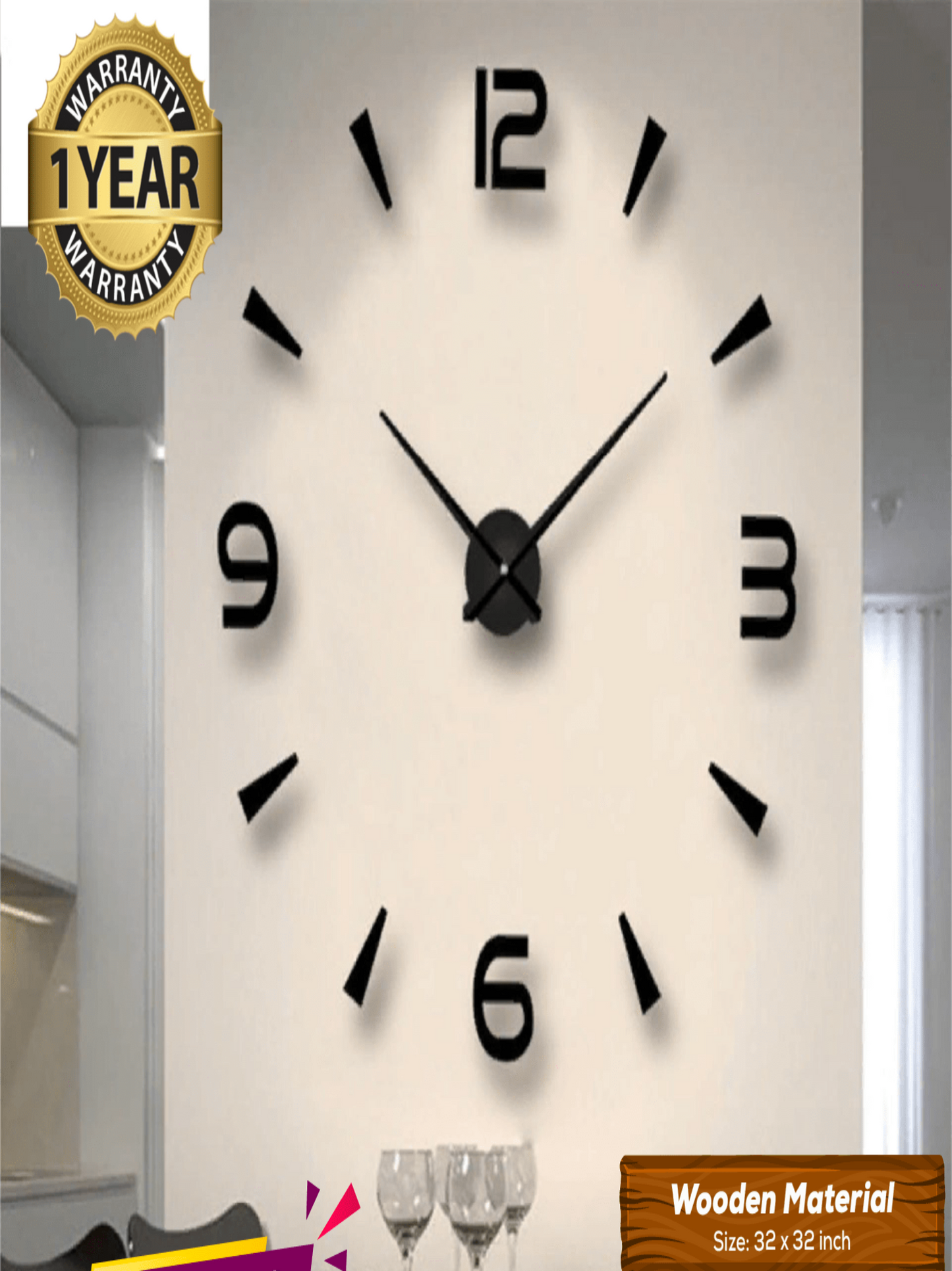 LARGE SIZE WOODEN DIY CLOCK WITH 12 INCHES NEEDLES - Image 1
