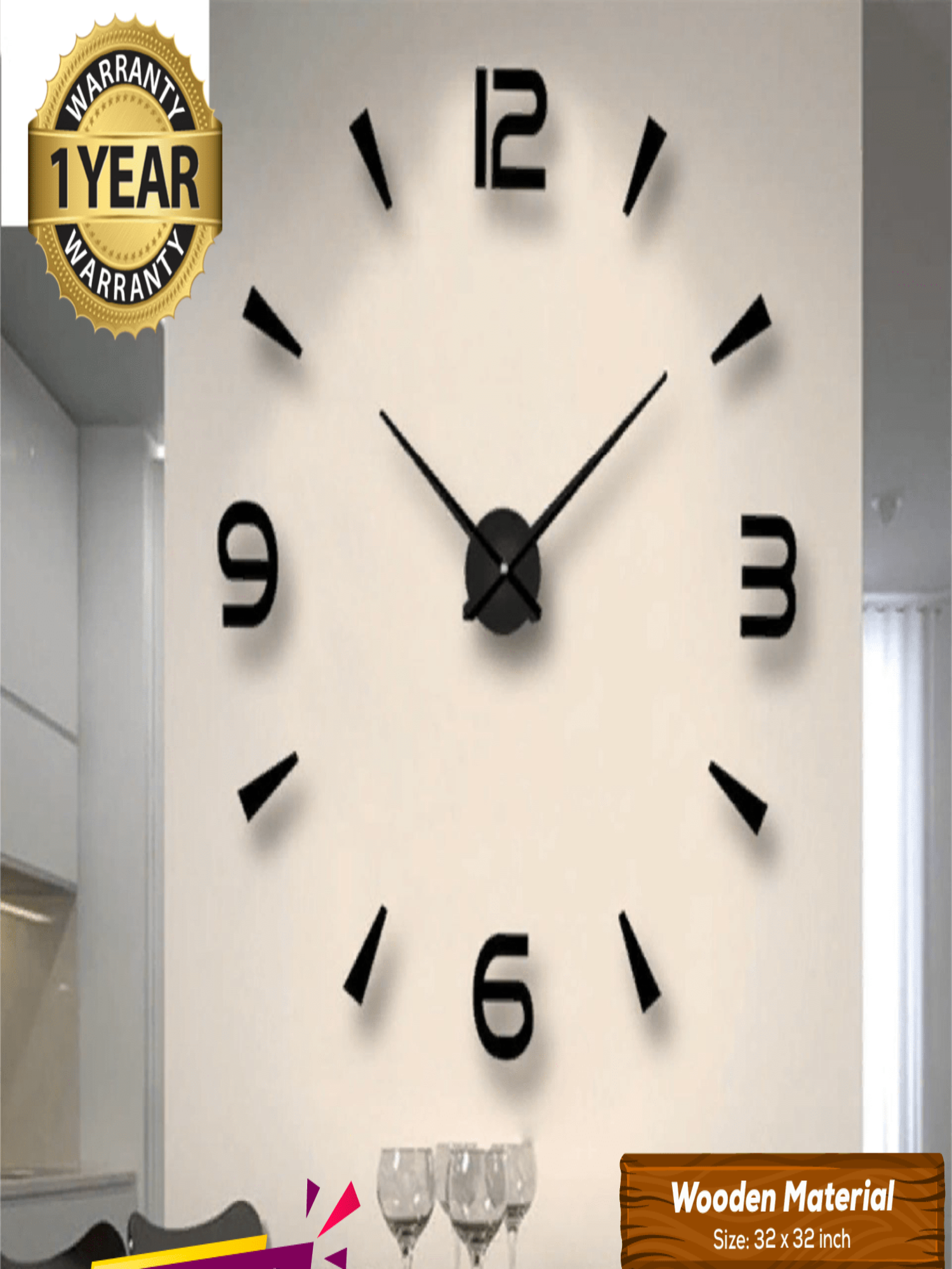 LARGE SIZE WOODEN DIY CLOCK WITH 12 INCHES NEEDLES - Image 1